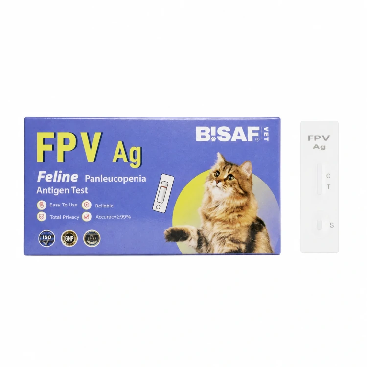 Opakowanie i kasetka testu antygenowego FPV Ag dla kotów.